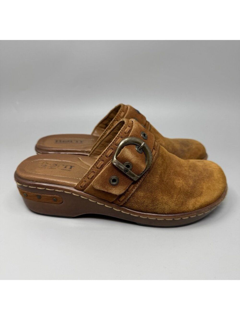 Born Banyan Leather Slip On Clogs in Chestnut Brown Mules Women's SZ US 7 EU 38